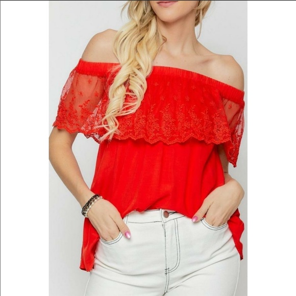 New Top, Off of the Shoulder, Lace Top, Red Top, SEXY, RED, NEW, Rayon, Bold - Picture 5 of 5
